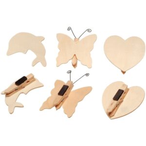 Assortiment de 12 porte mémo magnétiques en bois avec 3 formes assorties : papillon, dauphin, coeur