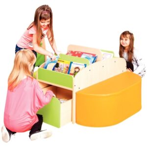 Bac de rangement pour livre en bois + pouf