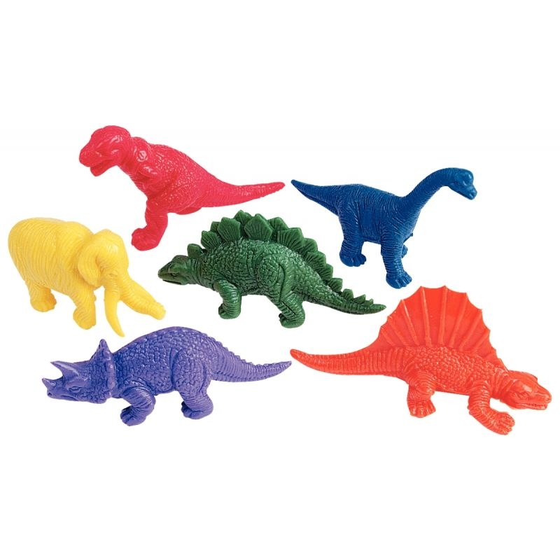 Baril de 128 dinosaures 6 couleurs assorties : rouge, orange, bleu, violet, jaune et vert