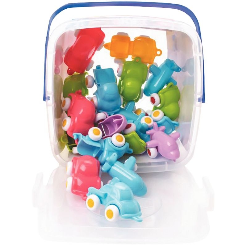 Baril de 20 mini véhicules Baby Viking toys, couleurs pastel assorties, 7 cm