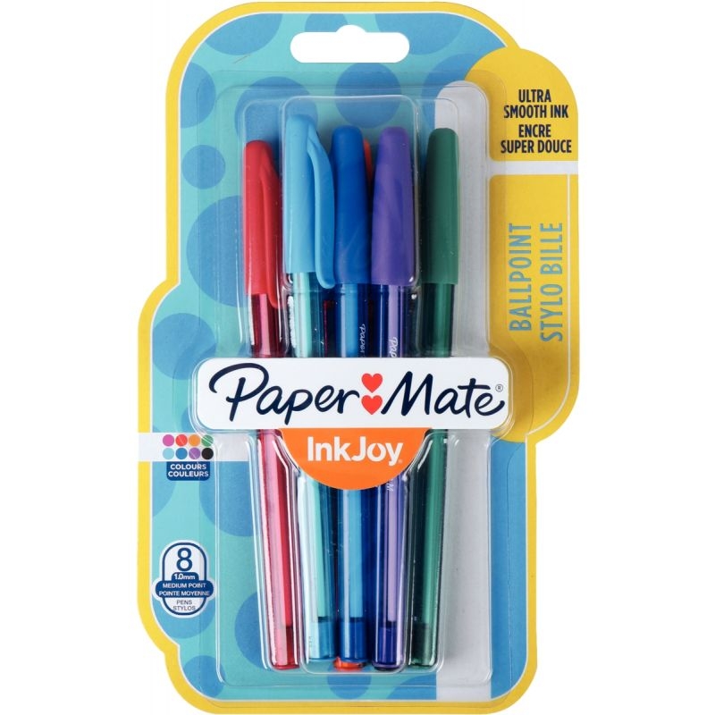 Blister de 8 stylos bille Papermate InkJoy 100 fun assortis