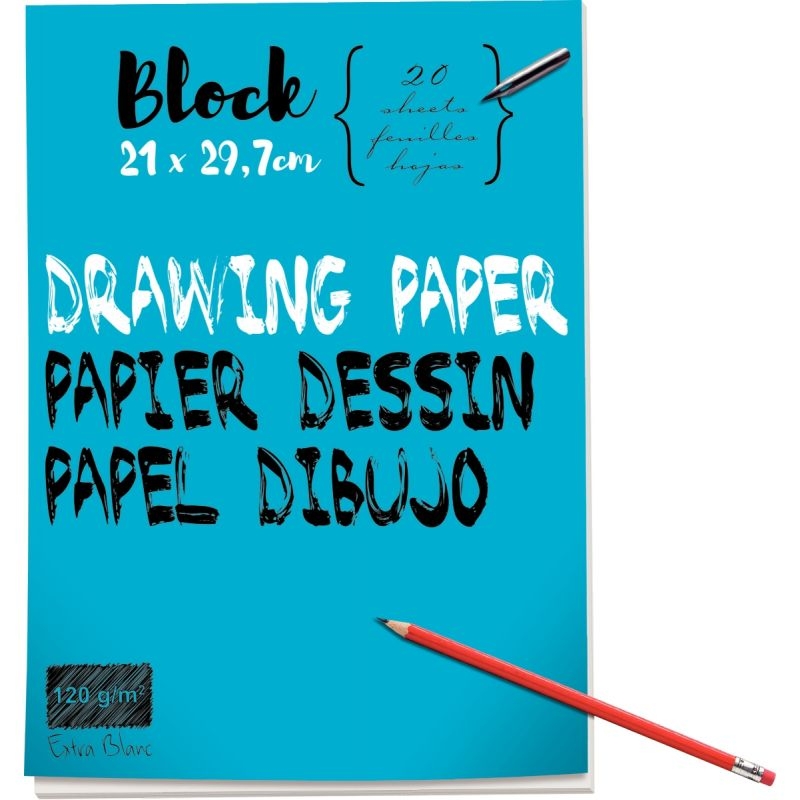 Bloc de 40 pages de papier dessin blanc 120 g format 21×29,7 cm