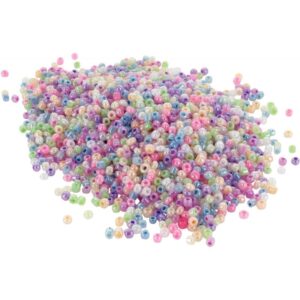 Bocal de 500 grammes de perles rocailles irisées diamètre 2,5 mm assortis