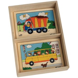 Boite de 10 puzzles en bois 6 à 8 pièces les véhicules