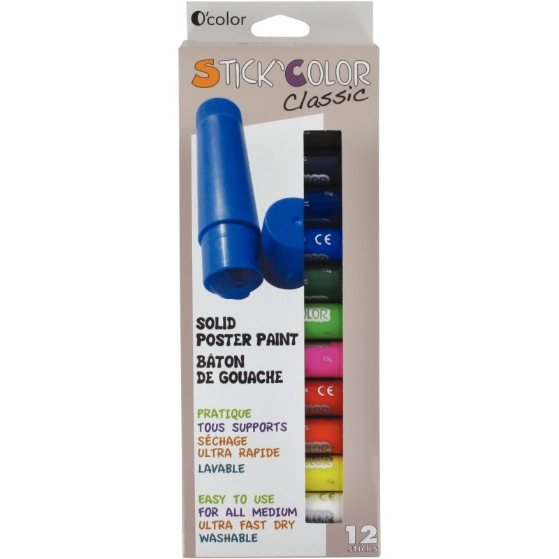 Boite de 12 sticks de gouache, coloris assortis