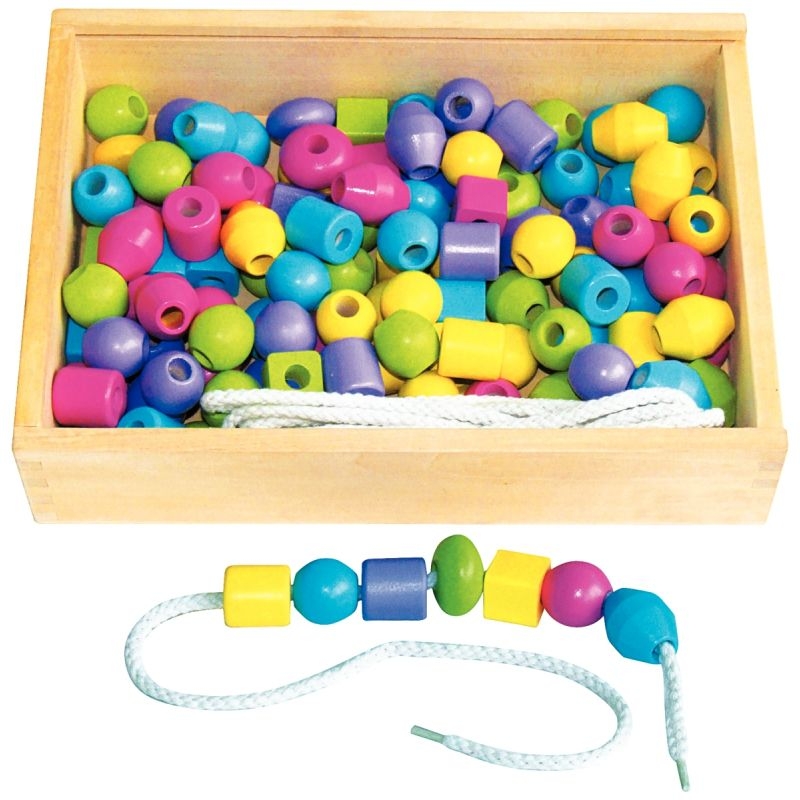 Boite de 130 grosses perles en bois coloris pastel