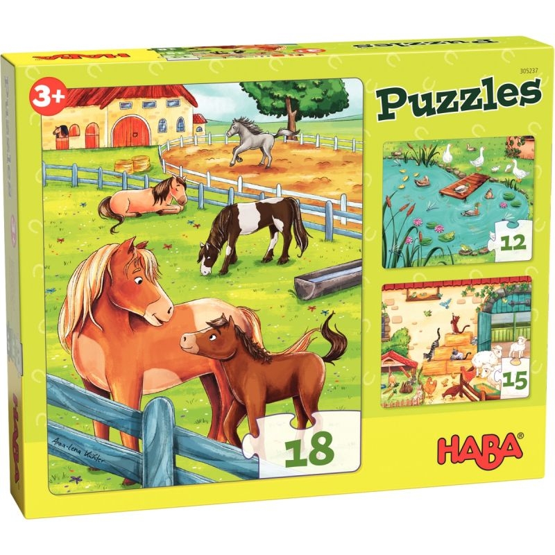 Boite de 3 puzzles progressifs, les animaux de la ferme