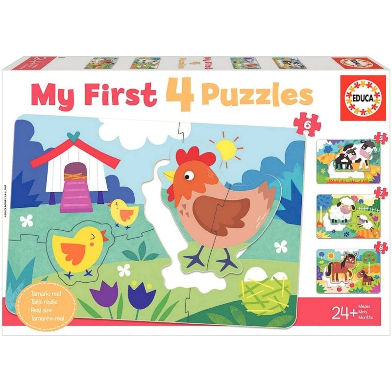 Boite de 4 puzzles progressifs, les animaux de la ferme