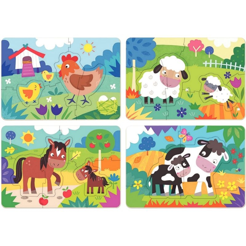 Boite de 4 puzzles progressifs, les animaux de la ferme