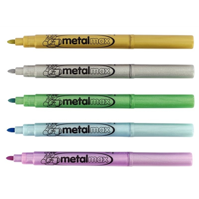 Boite de 5 marqueurs de coloriage pointe ogive métallisés assortis