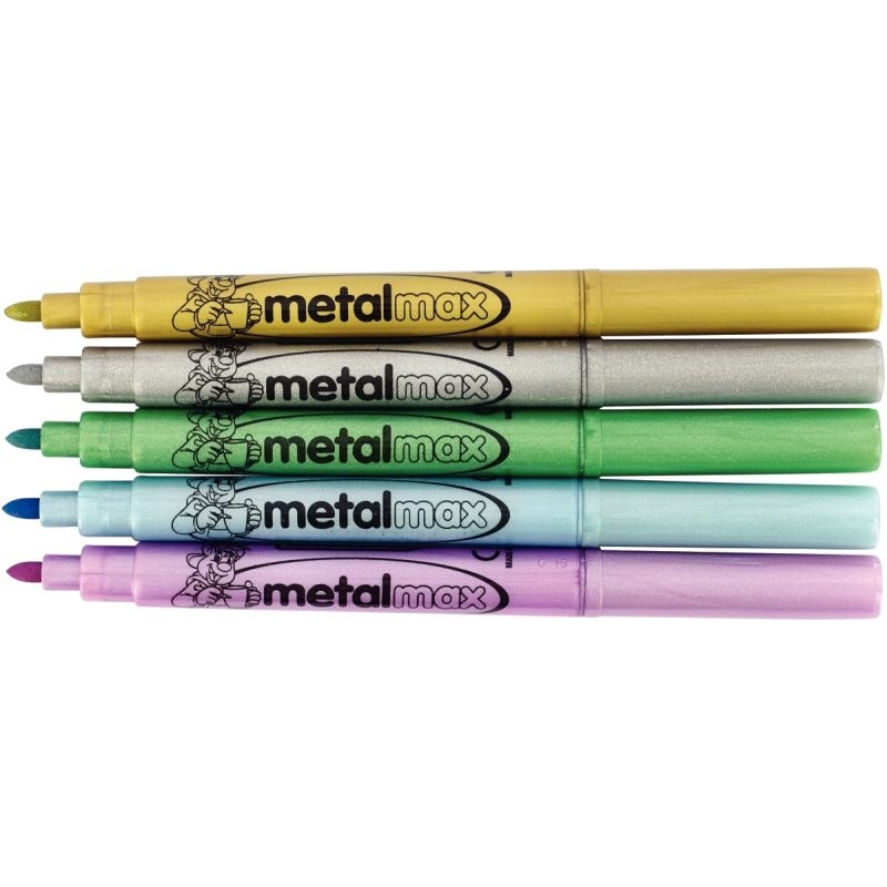 Boite de 5 marqueurs de coloriage pointe ogive métallisés assortis