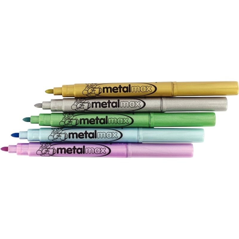 Boite de 5 marqueurs de coloriage pointe ogive métallisés assortis