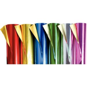 Boite de 6 rouleaux de feuilles aluminium double face 90 g/m², 5mx0,50 couleurs assorties