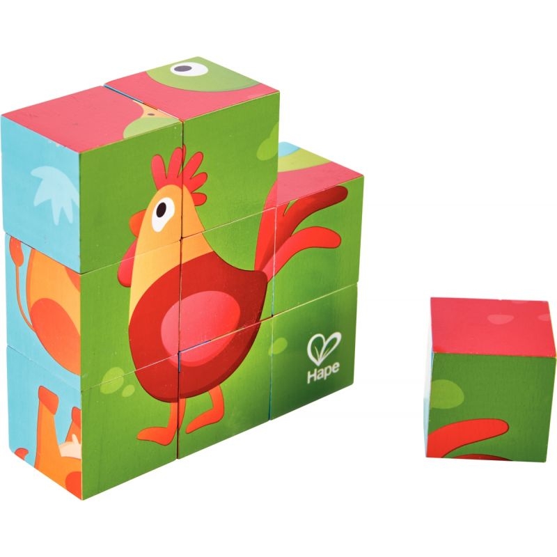 Boite de 9 cubes puzzles animaux de la ferme