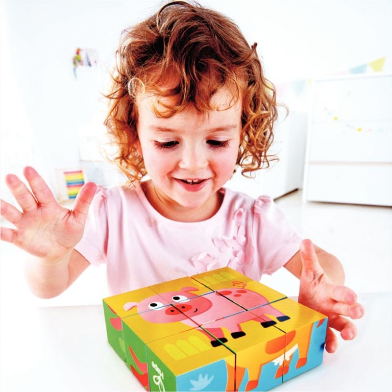 Boite de 9 cubes puzzles animaux de la ferme