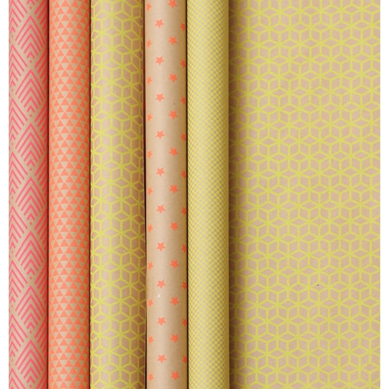 Boîte de 10 rouleaux kraft impression fluo, dimensions : 2 x 0,70 m