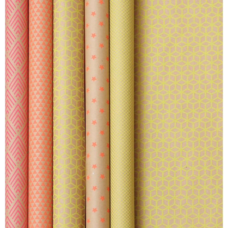 Boîte de 10 rouleaux kraft impression fluo, dimensions : 2 x 0,70 m