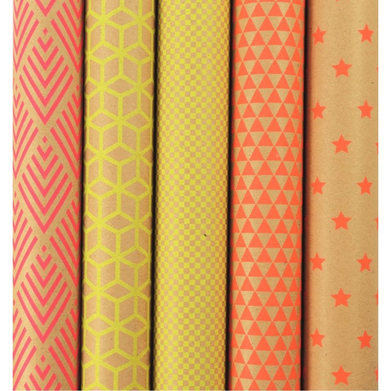 Boîte de 10 rouleaux kraft impression fluo, dimensions : 2 x 0,70 m