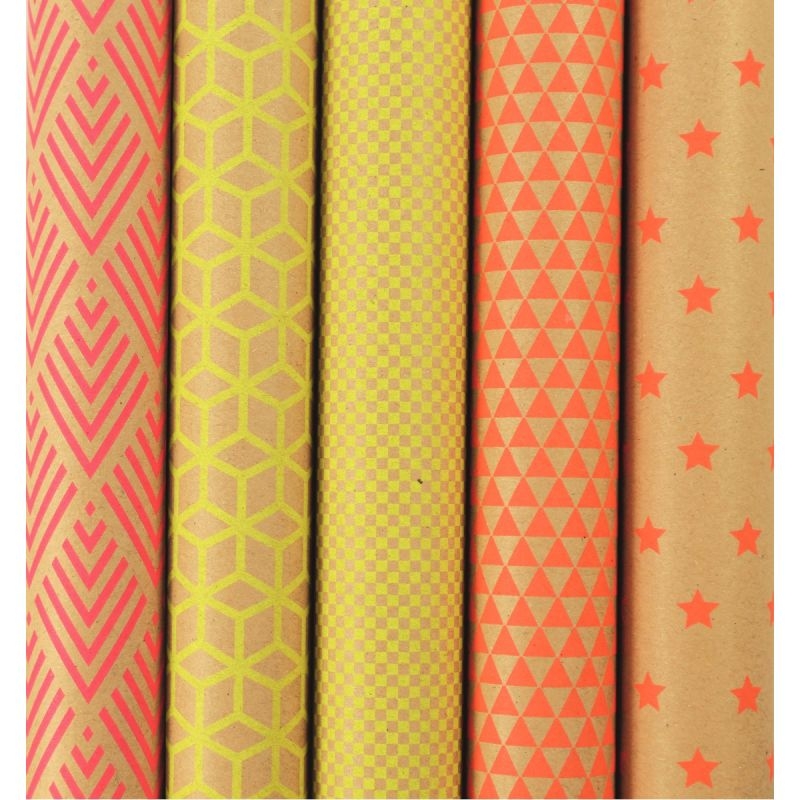 Boîte de 10 rouleaux kraft impression fluo, dimensions : 2 x 0,70 m