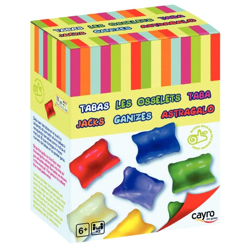 Boîte de 11 osselets en plastique de différentes couleurs