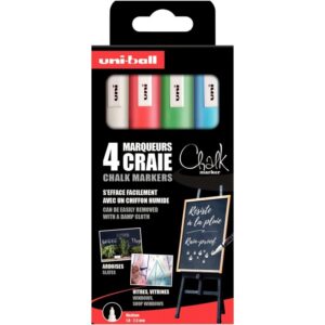 Boîte de 4 marqueurs craie Chalk assortis blanc, vert fluo, rouge et bleu clair
