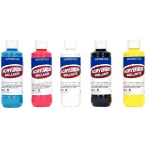 Boîte de 5 flacons 250 ml de peinture acrylique MAJUSCULE, couleurs primaires