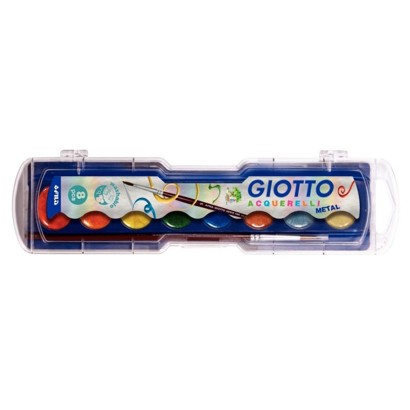 Boîte de 8 pastilles de gouache GIOTTO, couleurs métalliques + 1 pinceau