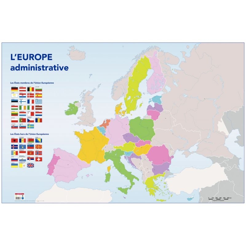 Carte d’Europe administrative Dimensions : 1,20×0,80 mètre Avec 5 gros œillets en métal