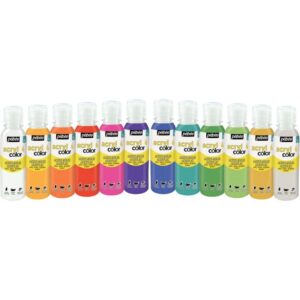 Carton de 12 flacons 150 ml de peinture ACRYLCOLOR couleurs pailletées assorties