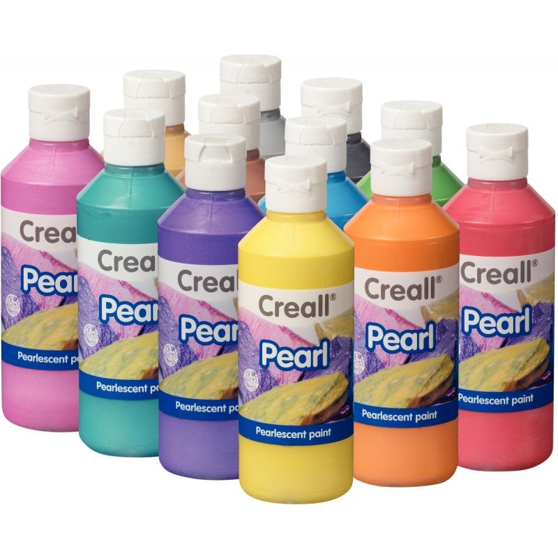 Carton de 12 flacons de 250 ml de gouache nacrée Creall Pearl couleurs assorties