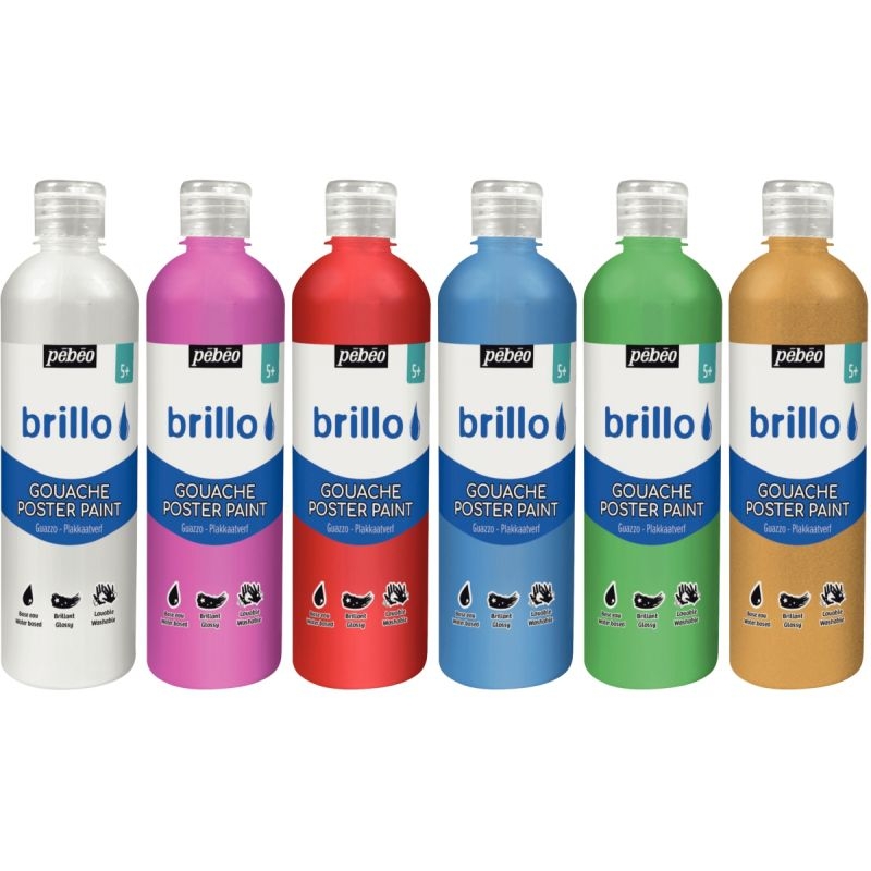 Carton de 6 flacons 500 ml de gouache brillante BRILLO nacrée