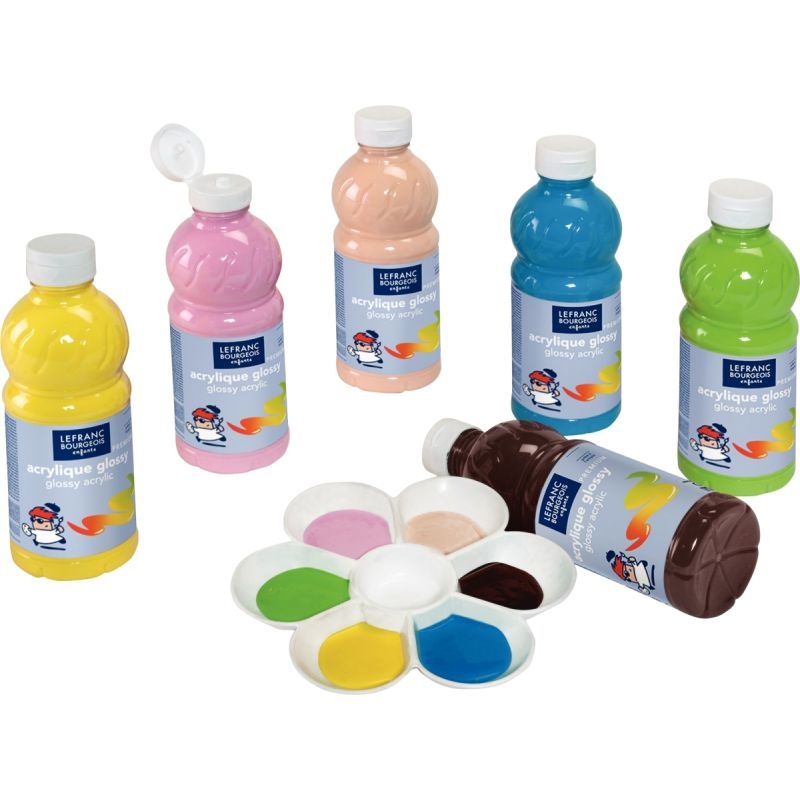 Carton de 6 flacons 500 ml de peinture acrylique brillante GLOSSY couleurs vitaminées assorties