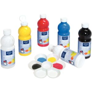 Carton de 6 flacons 500 ml de peinture acrylique brillante GLOSSY couleurs vives assorties