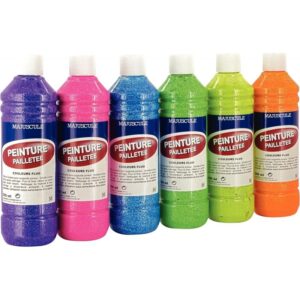 Carton de 6 flacons 500 ml de peinture pailletée fluo