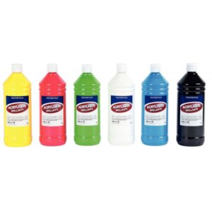 Carton de 6 flacons de 1L de peinture acrylique brillante MAJUSCULE couleurs assorties