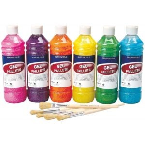 Carton de 6 flacons de 500ml de gel pailleté coloris arc en ciel