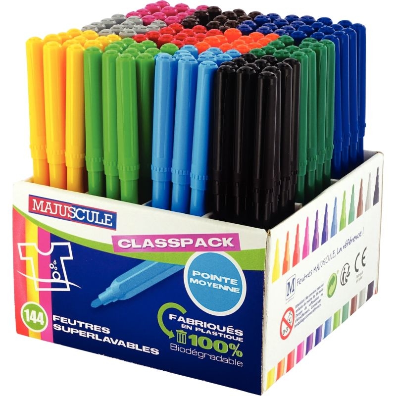 Classpack de 144 feutres pointe moyenne, couleurs assorties