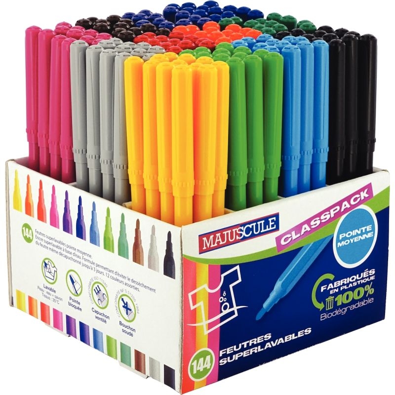 Classpack de 144 feutres pointe moyenne, couleurs assorties