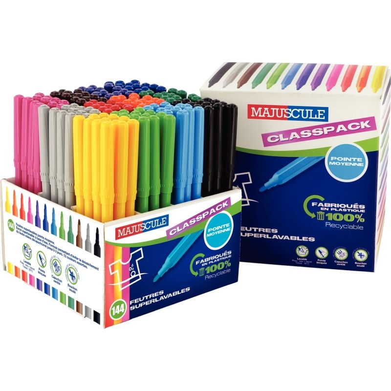 Classpack de 144 feutres pointe moyenne, couleurs assorties