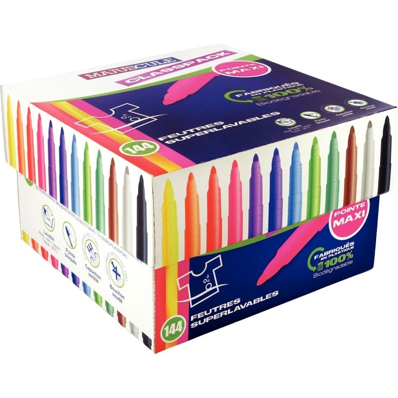 Classpack de 144 maxi feutres pointe large couleurs assorties