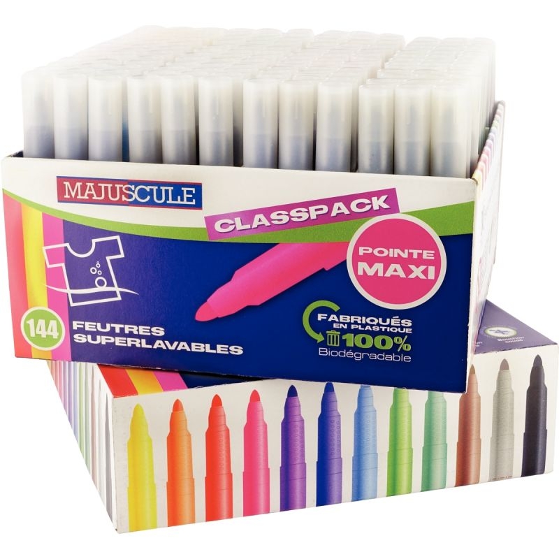 Classpack de 144 maxi feutres pointe large couleurs assorties