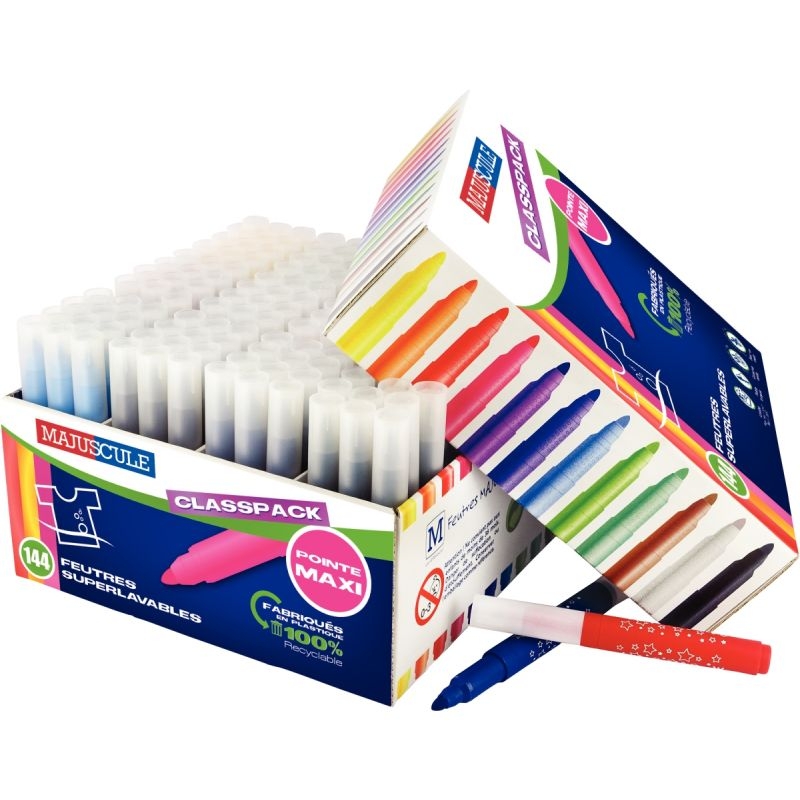 Classpack de 144 maxi feutres pointe large couleurs assorties