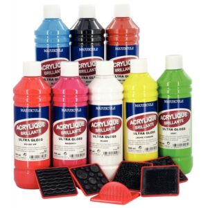 Coffret de 8 flacons 500 ml de peinture acrylique “ULTRA GLOSS”, couleurs classiques