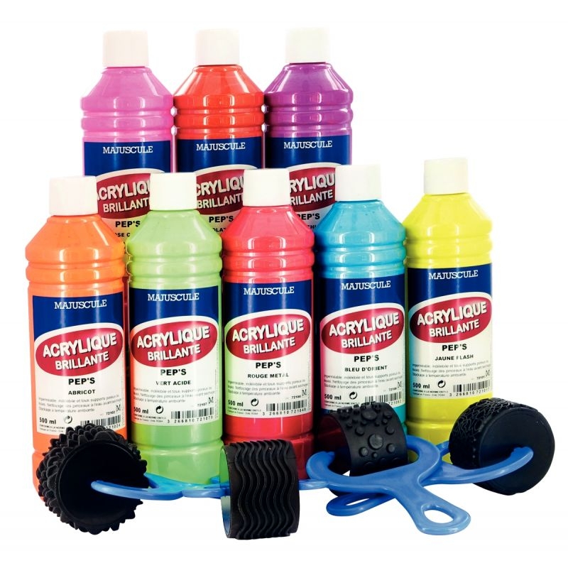 Coffret de 8 flacons 500 ml de peinture acrylique “ULTRA GLOSS”, couleurs pep’s