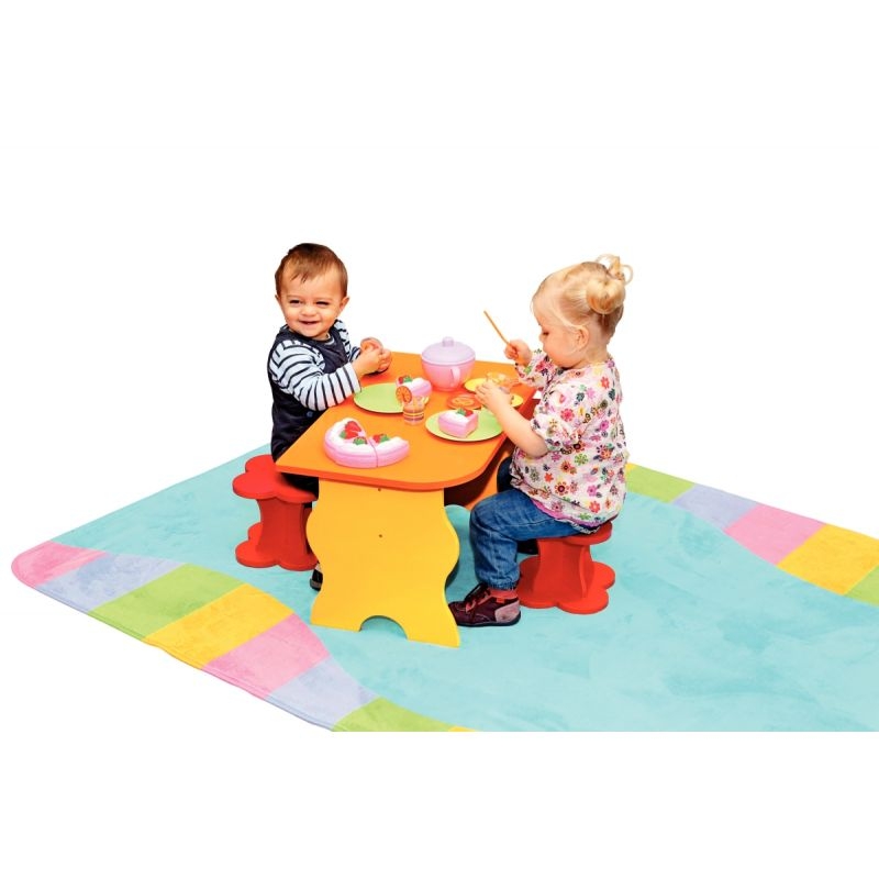 Coin repas table en bois orange + 2 tabourets