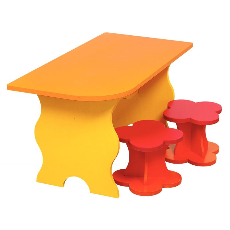 Coin repas table en bois orange + 2 tabourets