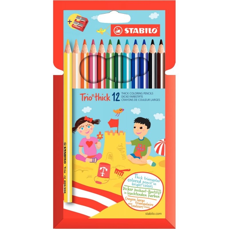 Etui 12 crayons de couleurs assorties triangulaire longueur 17 cm