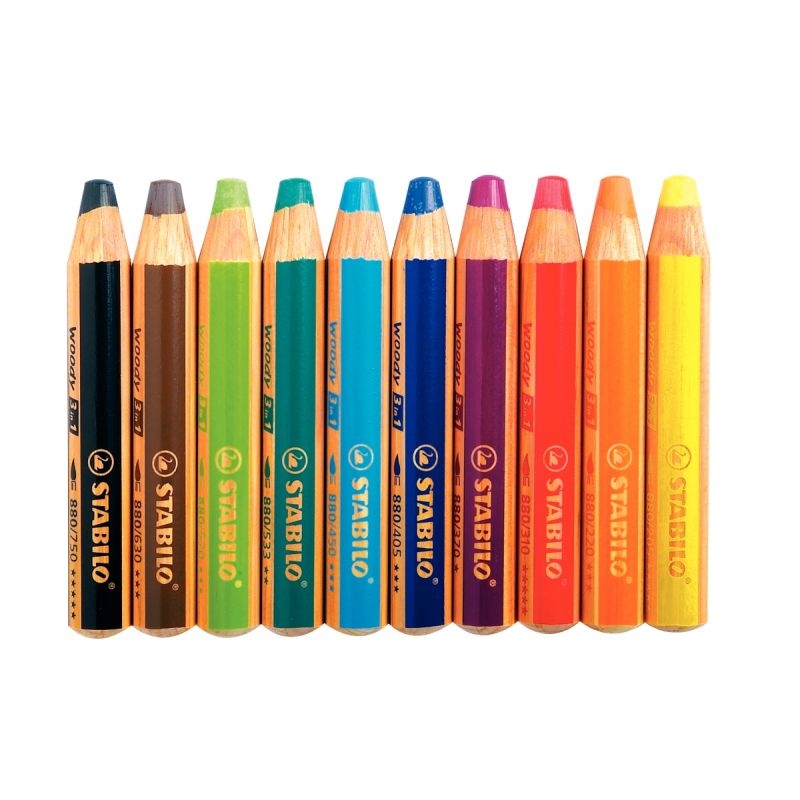 Etui de 10 crayons de couleur aquarellables Woody + 1 taille-crayon