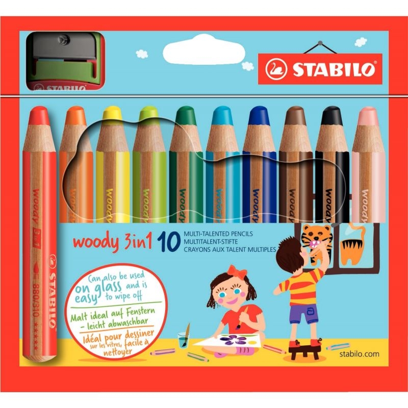 Étui de 10 crayons de couleur aquarelle Woody +1 taille-crayon