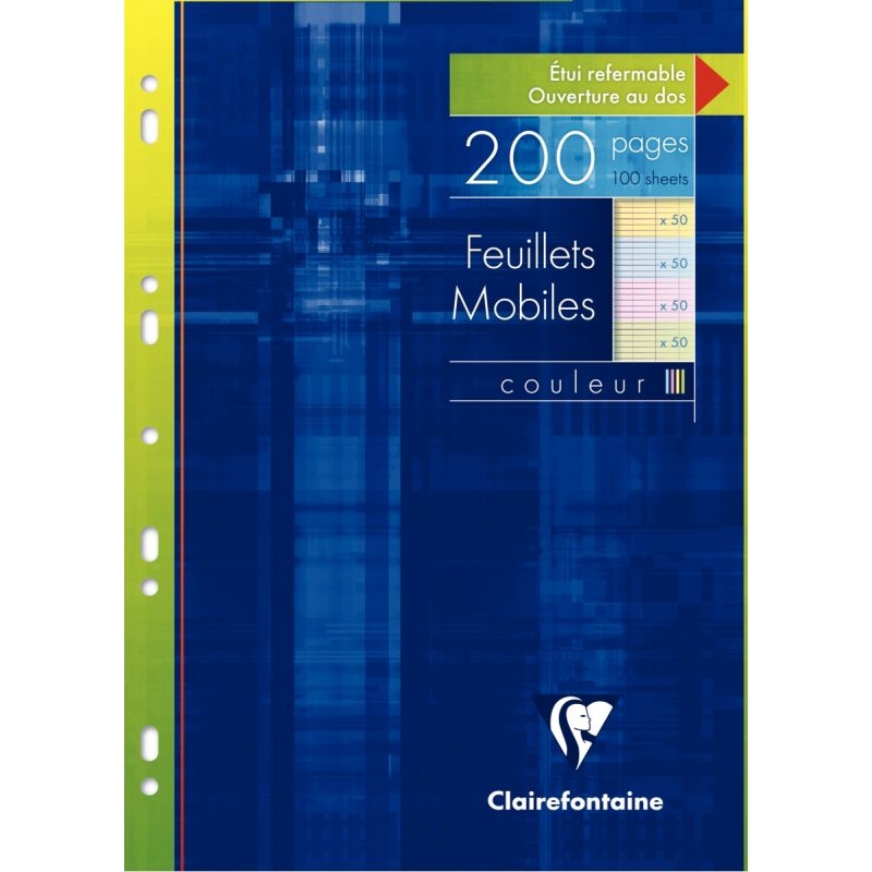 Étui de 100 feuillets mobiles coloris assortis